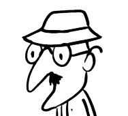 Rysunek z dorosłym mężczyzną z wąsem w okularach i kapeluszu.